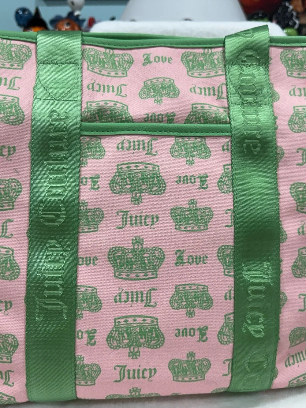 NWT- Juicy Couture Pink Tote with Green Trim and Matching Accessoriest